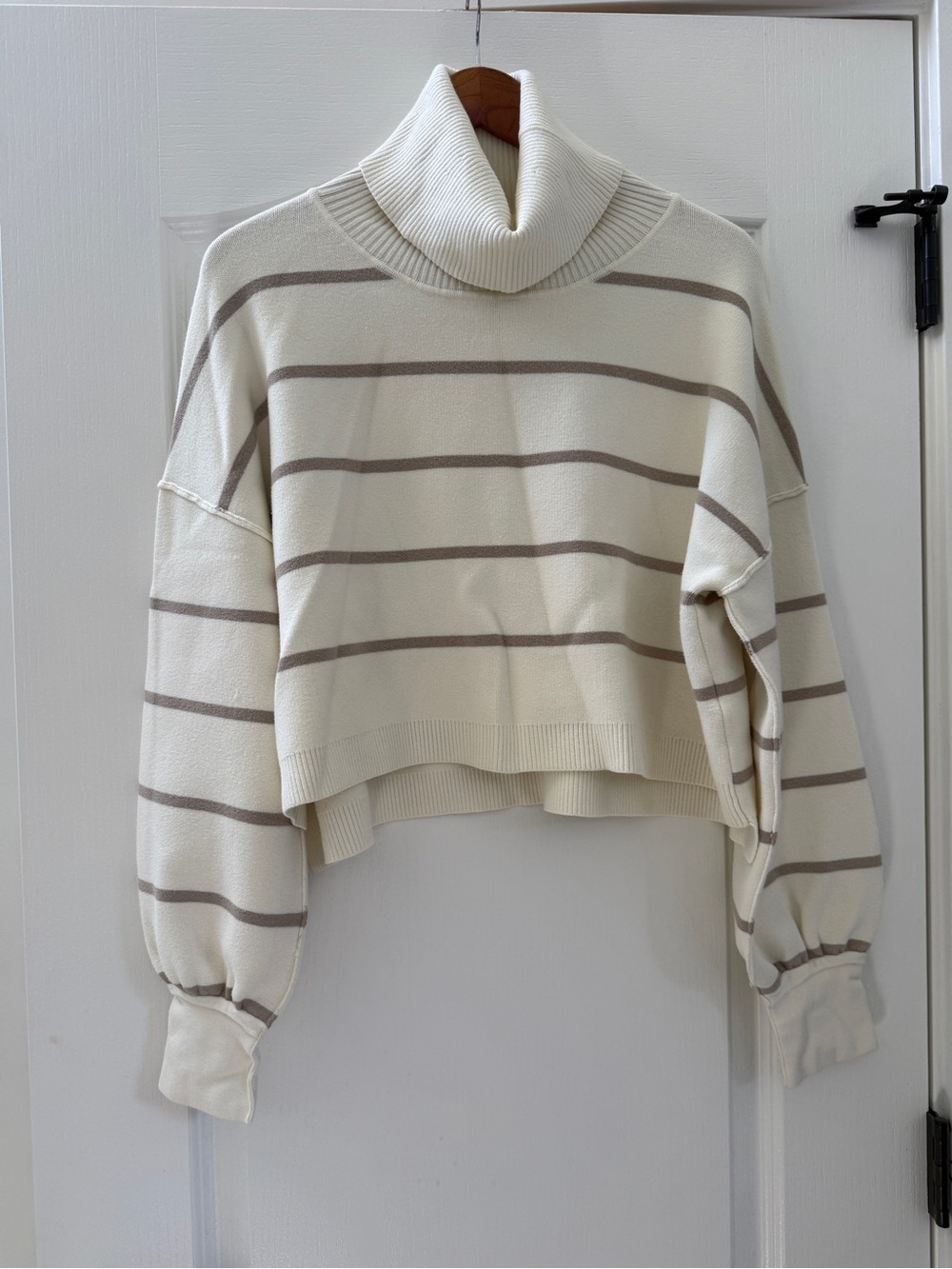 Free People Cream & Taupe Striped Turtleneck Sweater